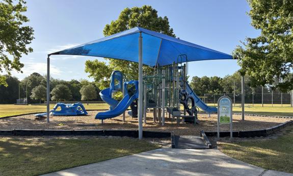 A playground set on the grounds