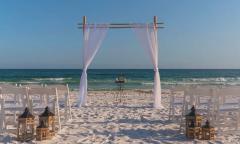 A wedding ceremony set up at the beach
