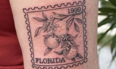 A postage stamp tattoo of Florida