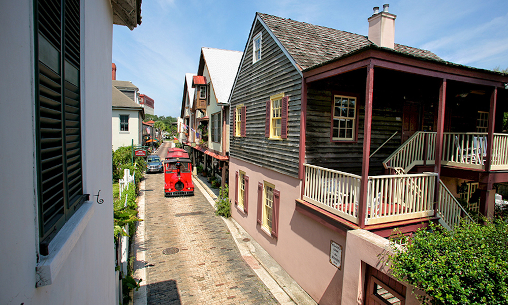 Aviles Street from the north balcony on the second floor of the Ximenez-Fatio House in St. Augustine, Fl 